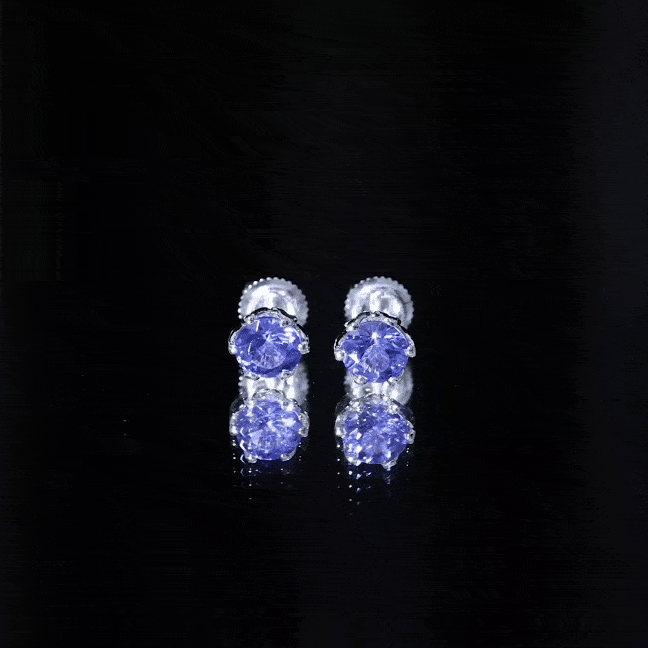 Yellow gold tanzanite solitaire stud earrings for women featuring 1 carat round cut stones by Rosec Jewels.