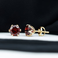 Genuine 3.4 Carat Round Cut Garnet Solitaire Stud Earrings