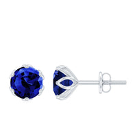 2 Carat Round Cut Lab Created Blue Sapphire Solitaire Stud Earrings