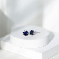 2 Carat Round Cut Lab Created Blue Sapphire Solitaire Stud Earrings