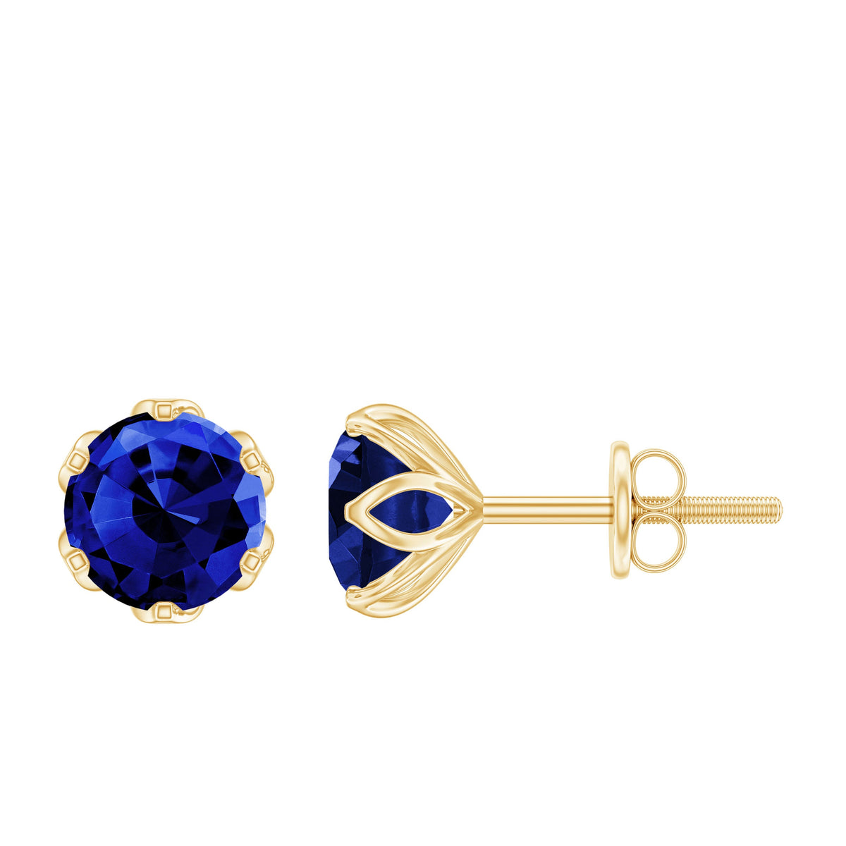 2 Carat Round Cut Lab Created Blue Sapphire Solitaire Stud Earrings