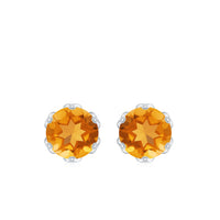 6 MM Lotus Basket Set Solitaire Citrine Stud Earring