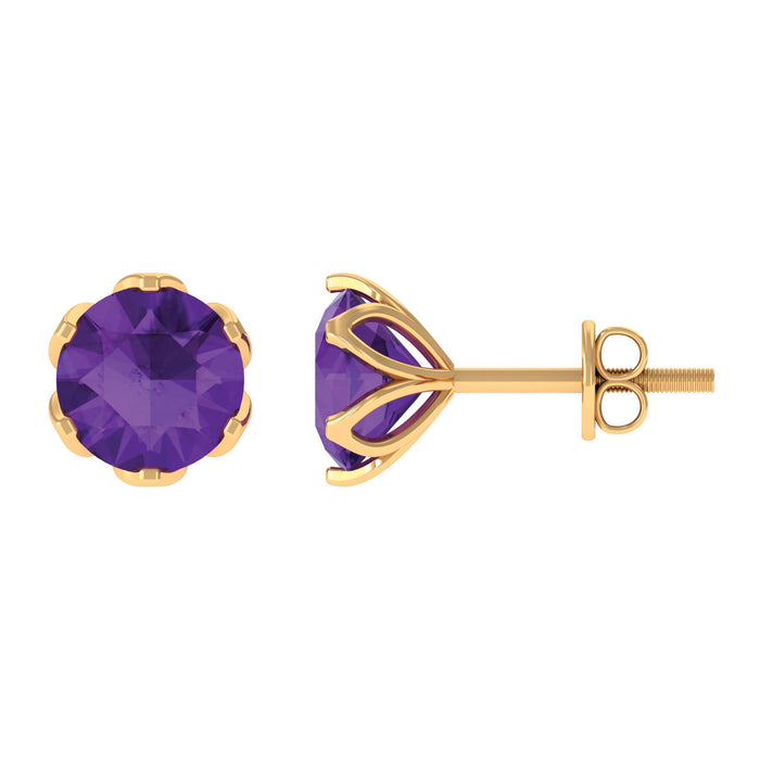 Rosec Jewels 1.50 CT amethyst solitaire stud earrings with martini setting for women, showcasing elegant purple gemstones.