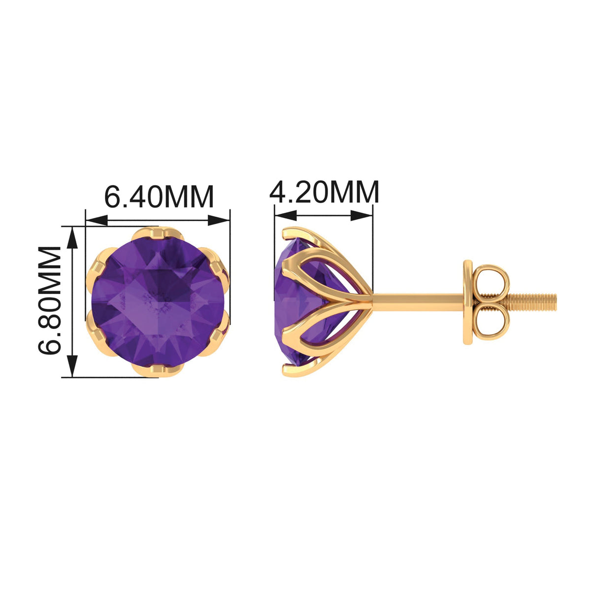 1.50 CT Martini Set Amethyst Solitaire Stud Earrings For Women