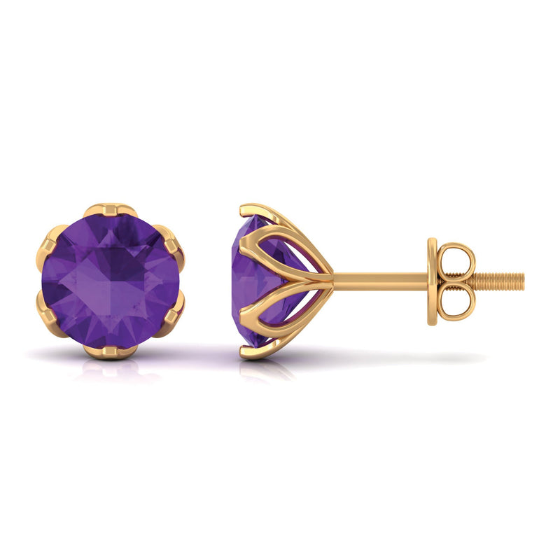 Rosec Jewels 1.50 CT amethyst solitaire stud earrings with martini setting for women, featuring a sparkling purple gemstone.