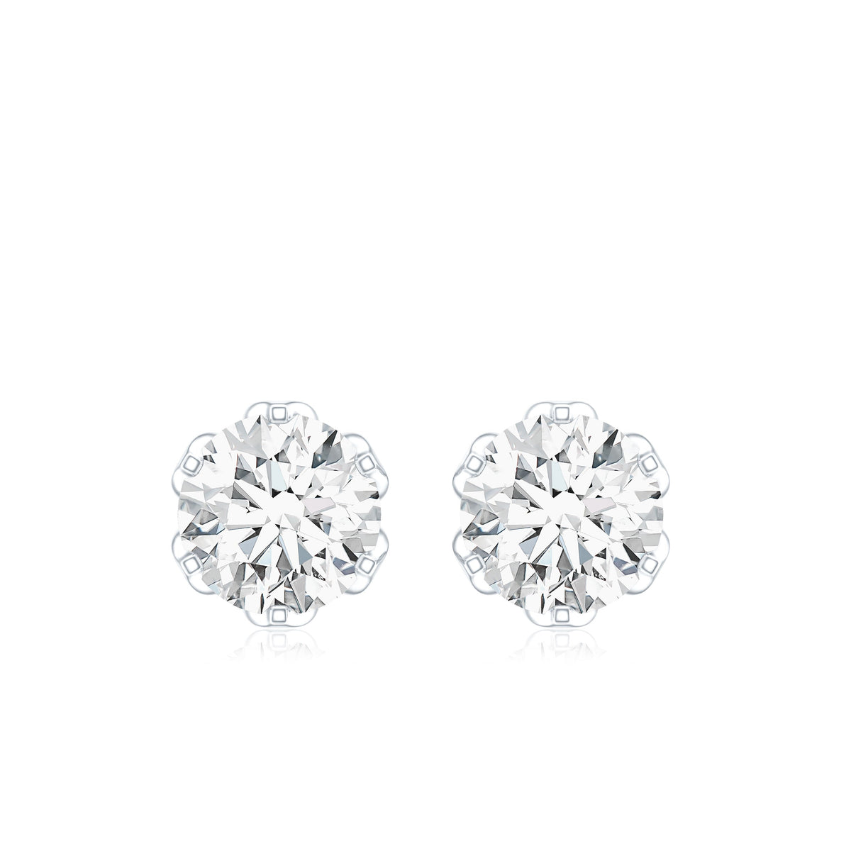Moissanite Solitaire Stud Earrings in Lotus Basket Setting