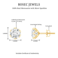 Moissanite Solitaire Stud Earrings in Lotus Basket Setting