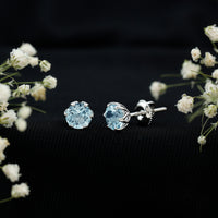 Lotus Basket Set Aquamarine Stud Earrings for Her