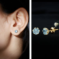 Lotus Basket Set Aquamarine Stud Earrings for Her