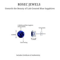 Certified Lab Created Blue Sapphire Stud Earrings in Claw Setting