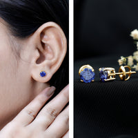 Certified Lab Created Blue Sapphire Stud Earrings in Claw Setting