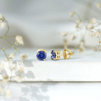 Certified Lab Created Blue Sapphire Stud Earrings in Claw Setting