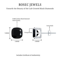5.6 Carat Cushion Cut Created Black Diamond Stud Earrings