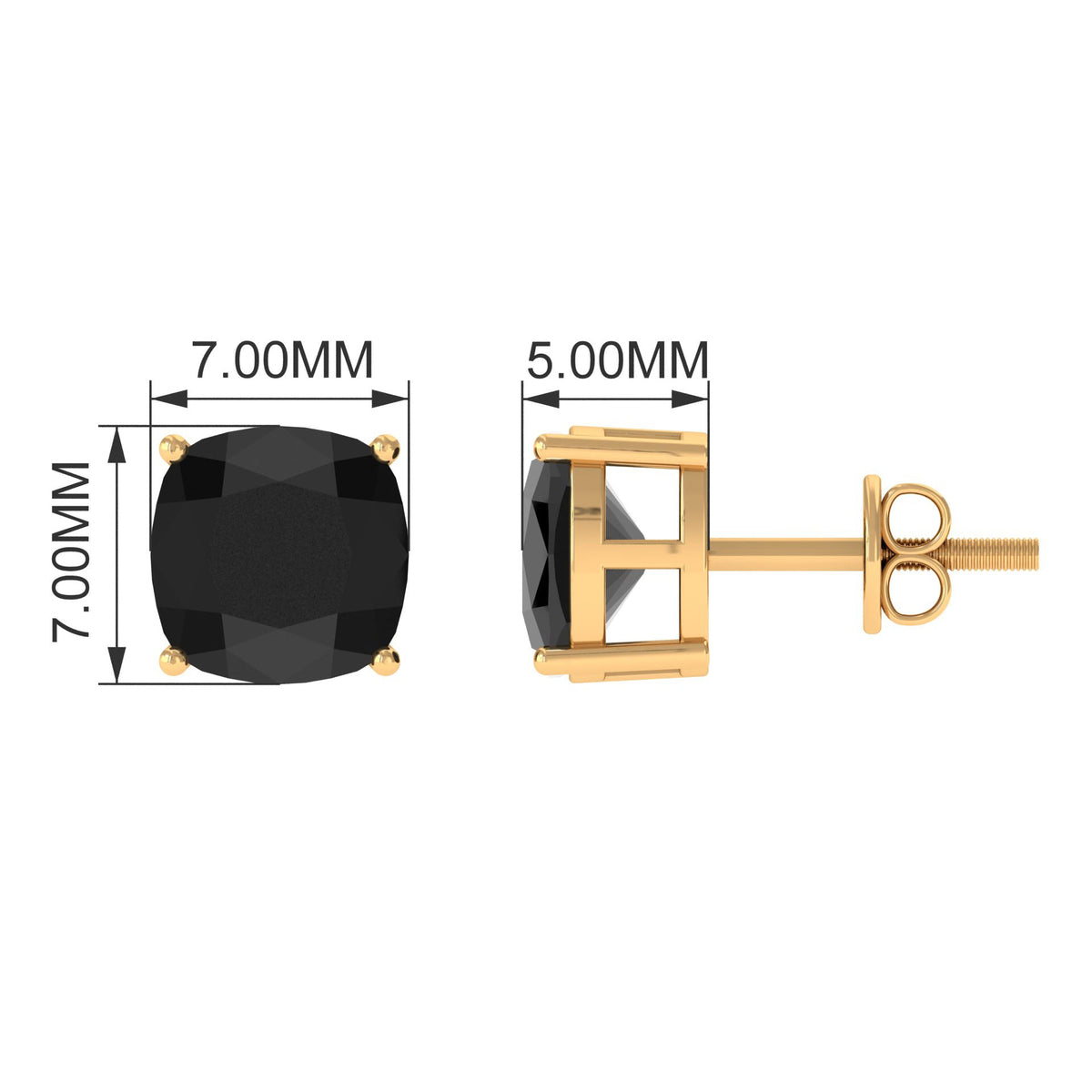 Natural 8mm Cushion Cut Black Onyx Earrings with Screw Back