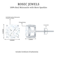 Certified 6 Carat Cushion Cut Moissanite Stud Earrings