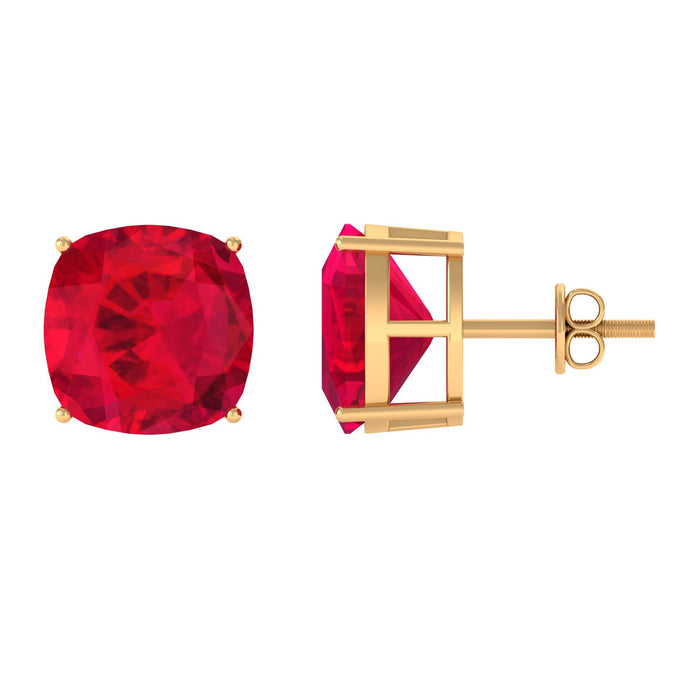 Created ruby solitaire stud earrings in 7.5 carats with a 4-prong setting by Rosec Jewels, featuring vibrant red gemstones.