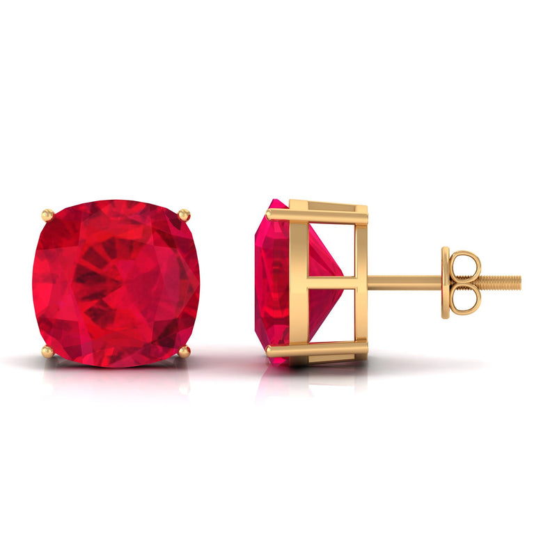 Created ruby solitaire stud earrings in a 4-prong setting, featuring 7.5 CT ruby gemstones by Rosec Jewels.