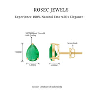 1.3 Carat Pear Cut Emerald Solitaire Stud Earrings