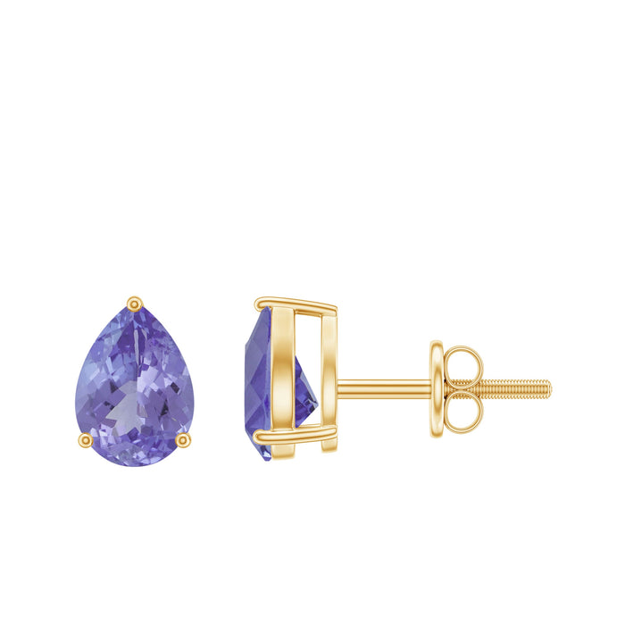 Pear-shaped Tanzanite stud earrings featuring natural 1.6 carats from Rosec Jewels, set in a classic and elegant design.