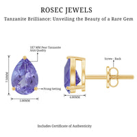 Natural 1.6 Carat Pear Shape Tanzanite Studs
