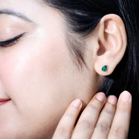 Pear Cut 1.4 Carat Lab Grown Emerald Teardrop Earrings in 3 Prong Setting