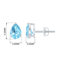 Natural Pear Shape Aquamarine Stud Earrings with Screw Back