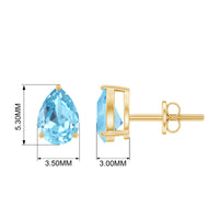 Natural Pear Shape Aquamarine Stud Earrings with Screw Back
