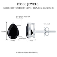 2 Carat Pear Shape Black Onyx Solitaire Stud Earrings