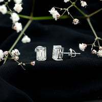 Certified 3.7 Carat Moissanite Emerald Cut Stud Earrings