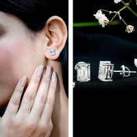 Certified 3.7 Carat Moissanite Emerald Cut Stud Earrings