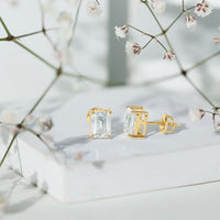 Certified Moissanite Emerald Cut Stud Earrings For Women