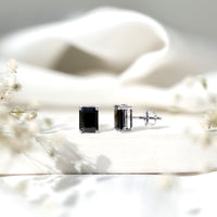 3.36 Carat Lab Created Black Diamond Emerald Cut Stud Earrings