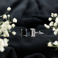 3.36 Carat Lab Created Black Diamond Emerald Cut Stud Earrings