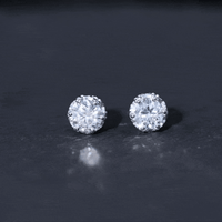 Round 1.97 carat Moissanite stud earrings in crown setting by Rosec Jewels, featuring sparkling white stones on a classic earring design.