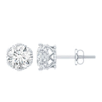 Round 1.97 carat Moissanite stud earrings in a crown setting by Rosec Jewels, showcasing sparkling brilliance and elegant design.
