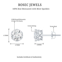 Round 1.97 Carat Moissanite stud earrings in crown setting by Rosec Jewels, featuring sparkling gemstone and elegant design.