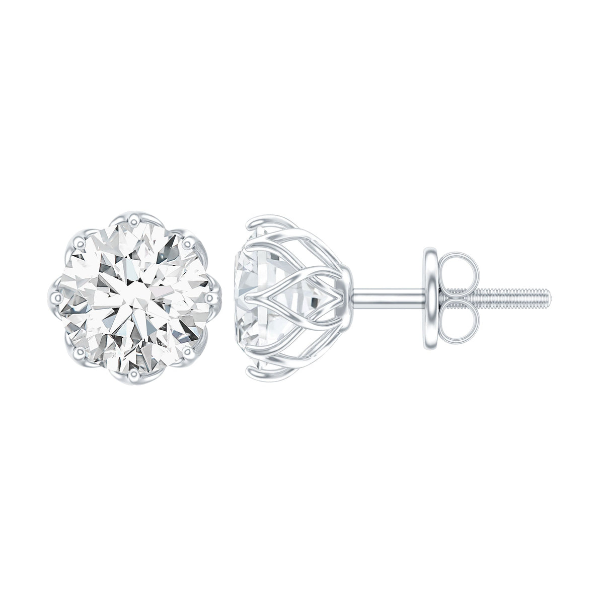 Certified brilliant cut 1.9 carat moissanite solitaire stud earrings by Rosec Jewels, featuring sparkling gemstone studs.