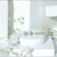 Certified 1.9 Carat Moissanite Solitaire Stud Earrings by Rosec Jewels with brilliant cut gemstones on a white background.