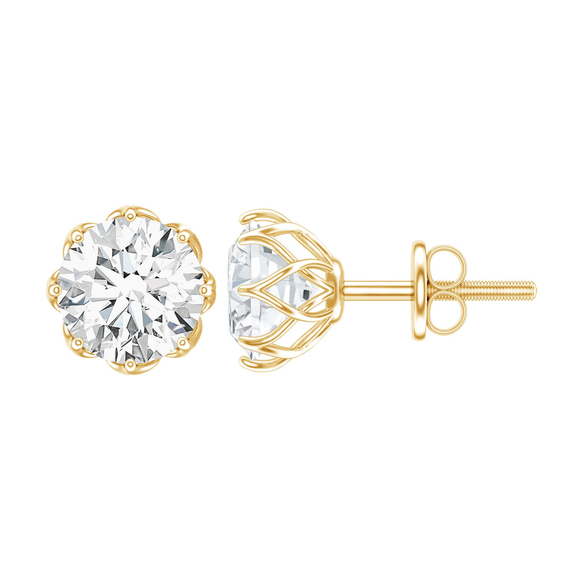 Certified brilliant cut 1.9 carat moissanite solitaire stud earrings by Rosec Jewels featuring sparkling gemstone settings.