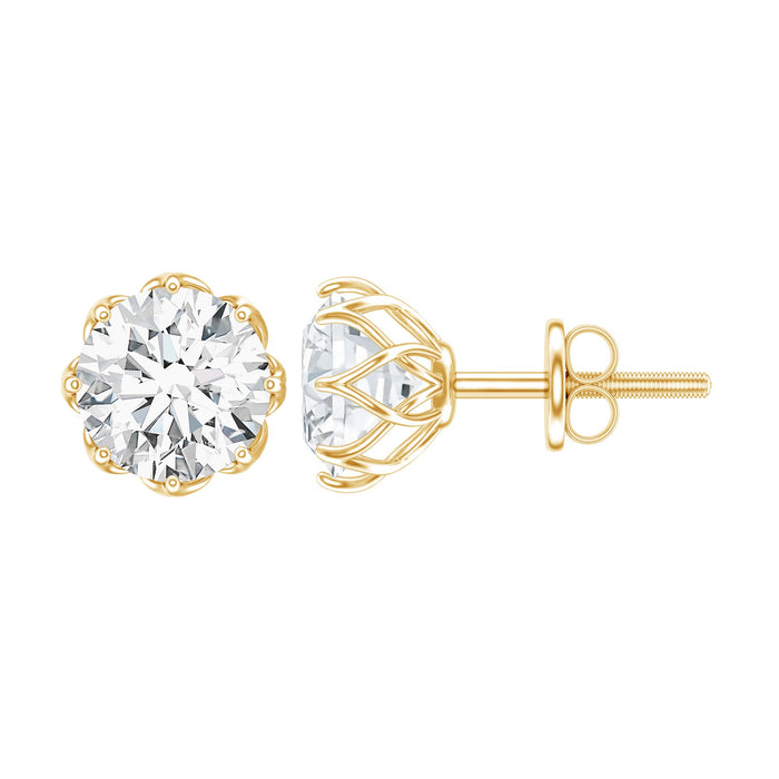 Certified brilliant cut 1.9 carat moissanite solitaire stud earrings by Rosec Jewels featuring sparkling gemstone settings.