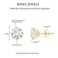 Certified brilliant cut 1.9 carat Moissanite solitaire stud earrings by Rosec Jewels, showcasing sparkling gemstone and classic design.