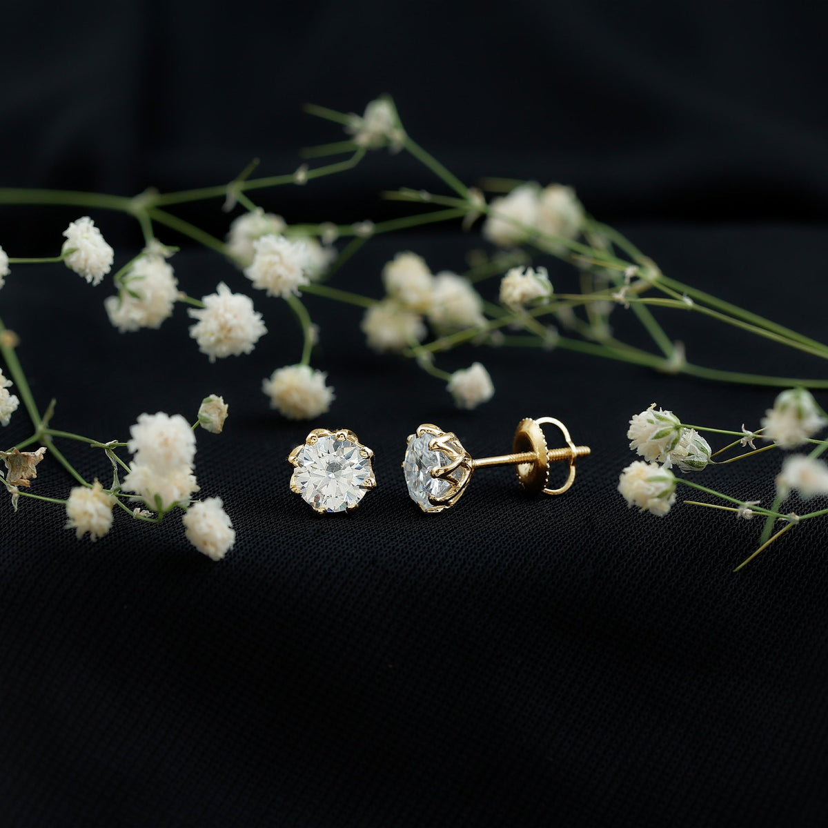 Certified brilliant cut 1.9 carat Moissanite solitaire stud earrings by Rosec Jewels, showcasing sparkling gemstone and elegant design.