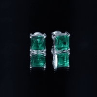 4 Carat Princess Cut Lab Grown Emerald Solitaire Stud Earrings