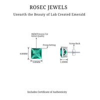 4 Carat Princess Cut Lab Grown Emerald Solitaire Stud Earrings