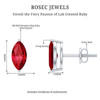 1.5 Carat Marquise Cut Lab Grown Ruby Stud Earrings