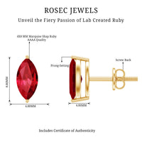 1.5 Carat Marquise Cut Lab Grown Ruby Stud Earrings