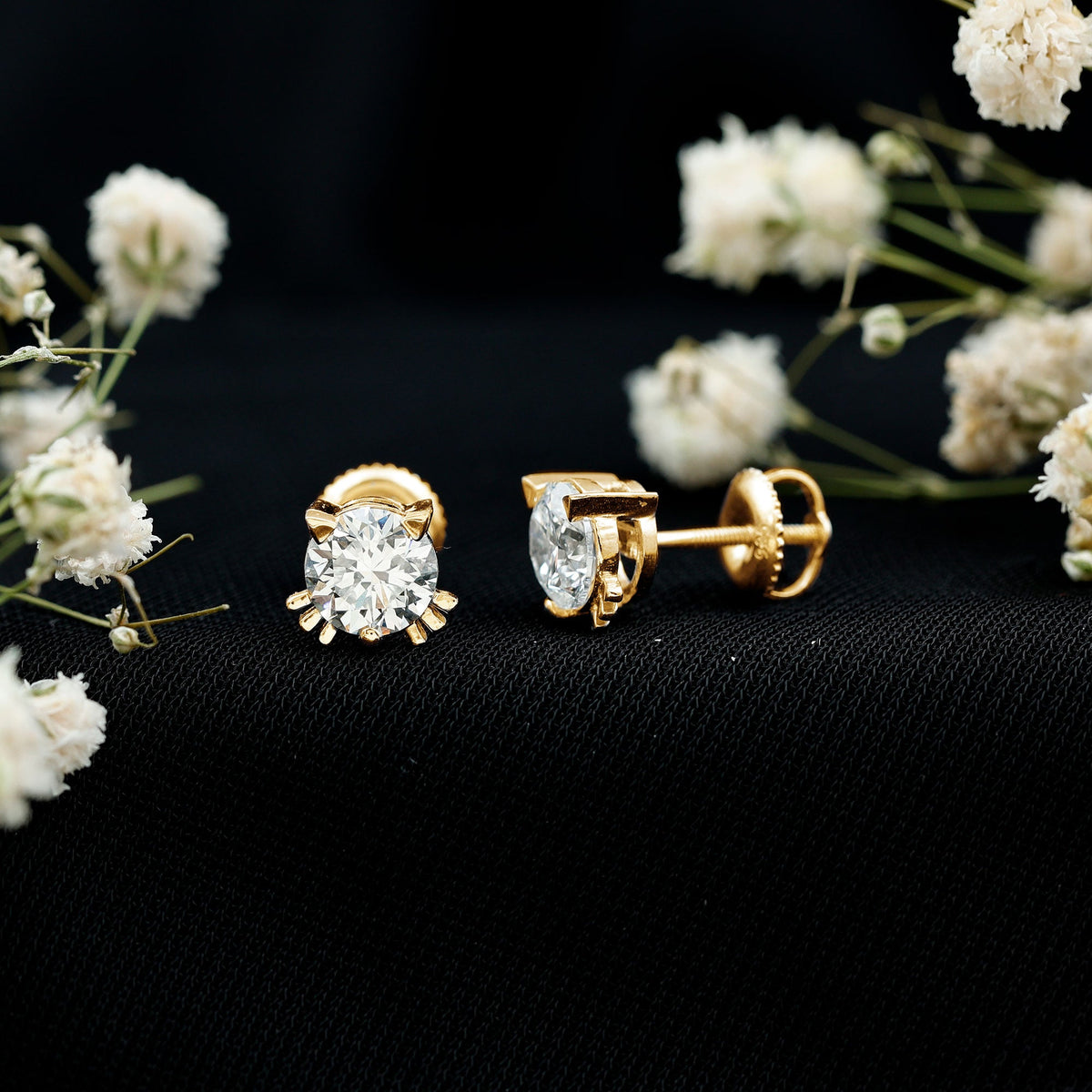 Dainty Round Shape Moissanite Cat Stud Earrings