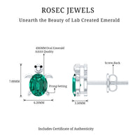1 Carat Oval Shape Lab Created Emerald Cute Turtle Stud Earrings