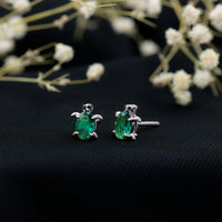 1 Carat Oval Shape Lab Created Emerald Cute Turtle Stud Earrings