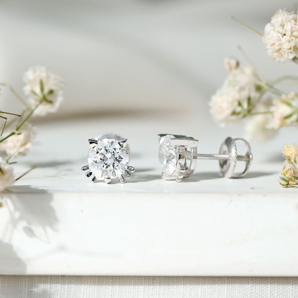 Natural Diamond Cat Stud Earrings